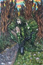 Green Arrow: ink, gel, watercolour, and alcohol-based marker on Bristol board.